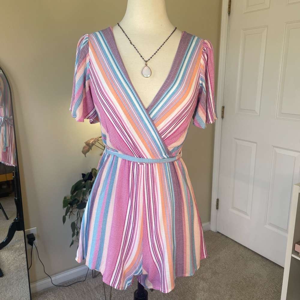 Blue Rain Pastel Striped Short Sleeve Romper Size XXS